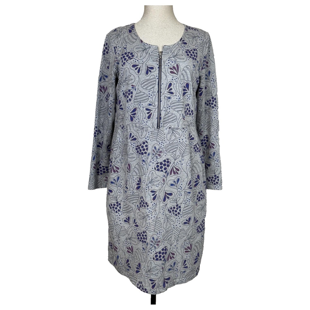 Gudrun Sjoden Dress Womens‎ M Gray Floral French Terry Shift Zip Pockets Boho